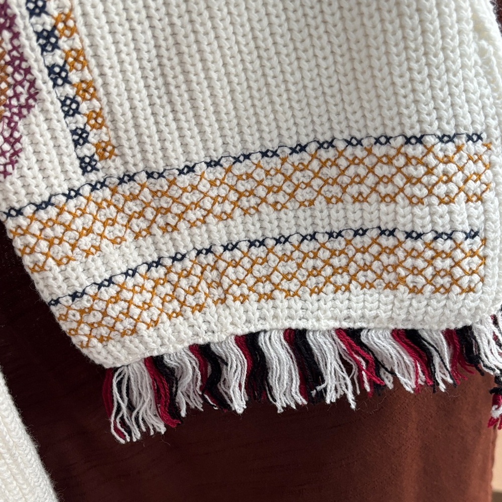 INC International Concepts Cream Knit Shawl-Collar Cardigan with Paisley Trim - Picture 4 of 5